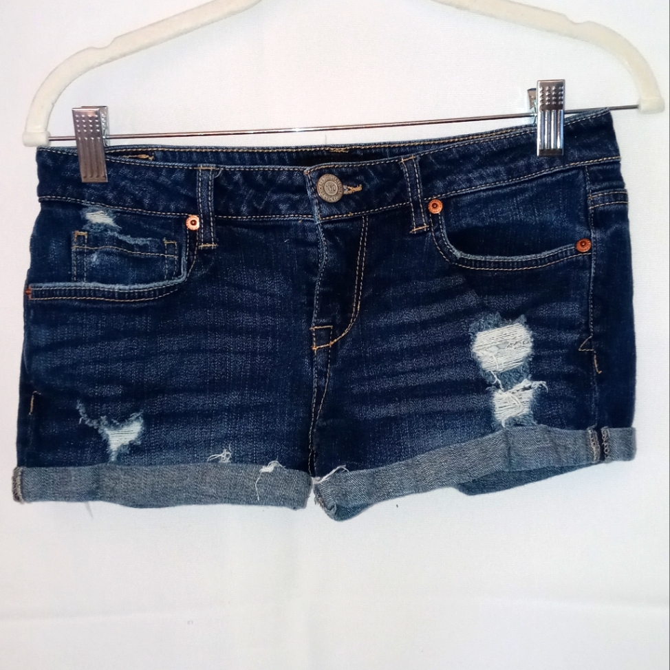 Aeropostale Brand Stretch Denim Cuffed Shorty Shorts In Size 4